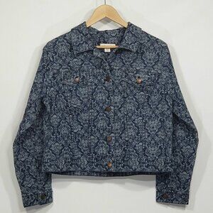 Coldwater Creek  Floral Print  Denim Trucker Jacket  Women's Size P12